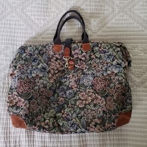 Large Carpet Bag Weekender Leather Needlepoint Mary Poppins Bag